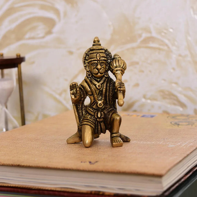 Brass Blessing Sitting Hanuman Idol (3.2 Inch)