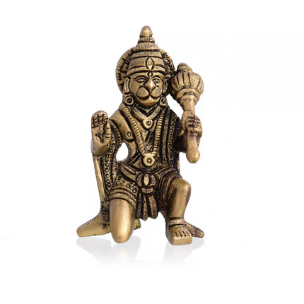 Brass Blessing Sitting Hanuman Idol (3.2 Inch)