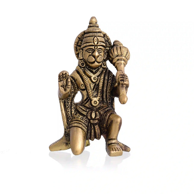 Brass Blessing Sitting Hanuman Idol (3.2 Inch)