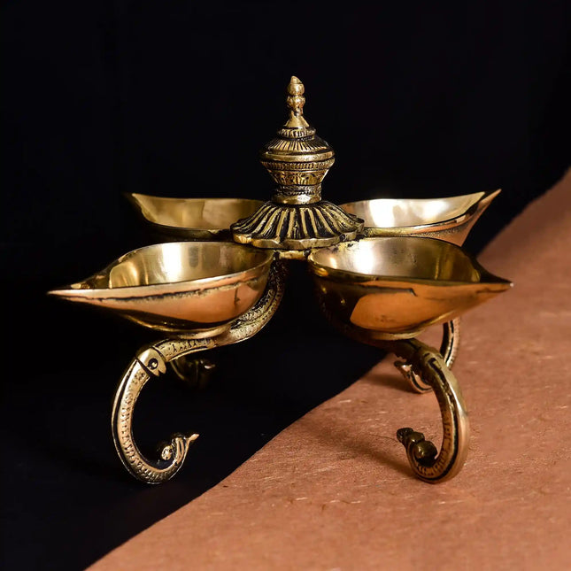 Brass Divine Four Petal Diya (5.5 Inch)