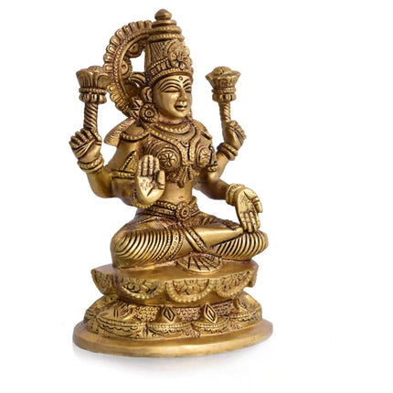 Brass Goddess Sitting Lakshmi Idol (7 Inch)