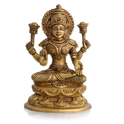 Brass Goddess Sitting Lakshmi Idol (7 Inch)