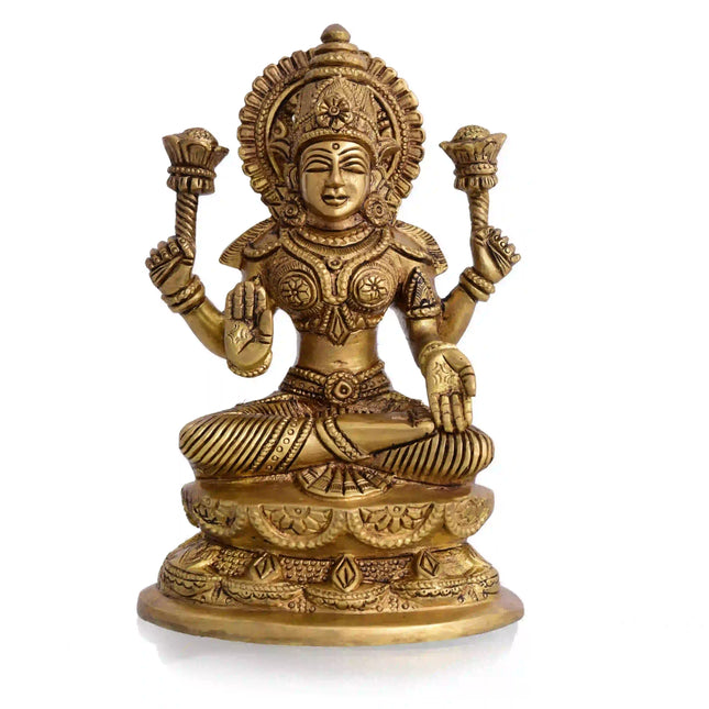 Brass Goddess Sitting Lakshmi Idol (7 Inch)