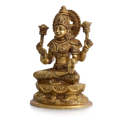 Brass Goddess Sitting Lakshmi Idol (7 Inch)