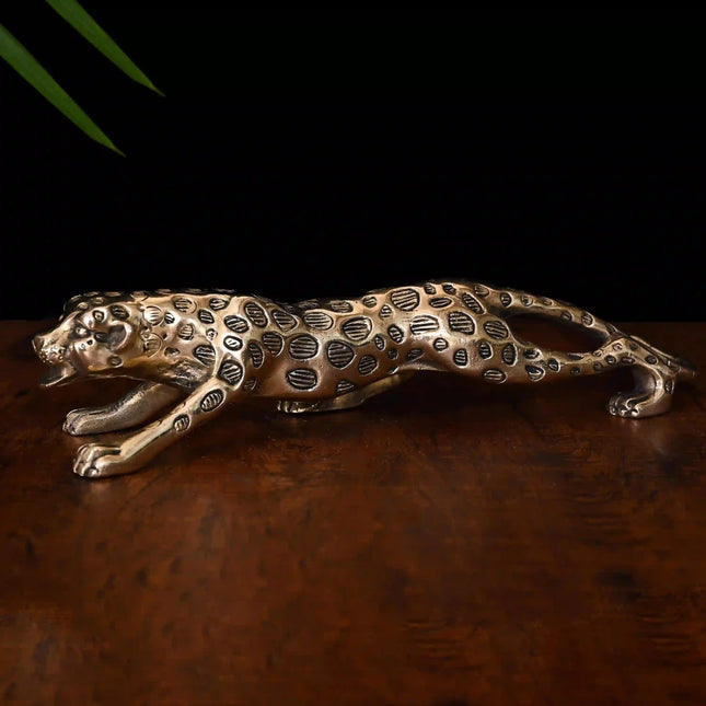 Brass Leaping Leopard Figurine
