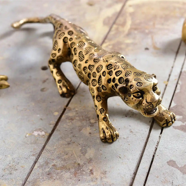 Brass Leaping Leopard Figurine