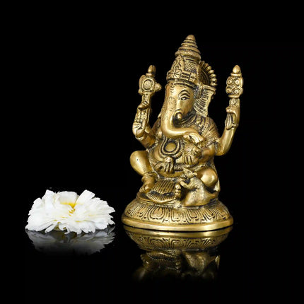 Brass Blessing Sitting Ganesha Idol (6 Inch)