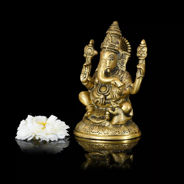 Brass Blessing Sitting Ganesha Idol (6 Inch)