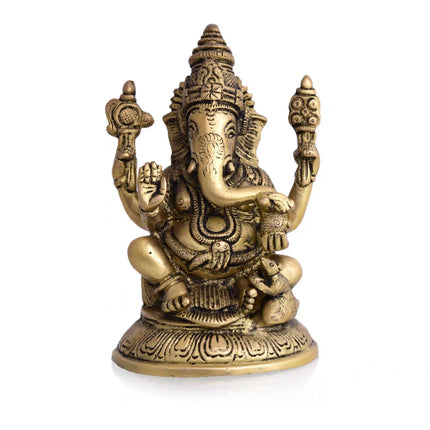 Brass Blessing Sitting Ganesha Idol (6 Inch)