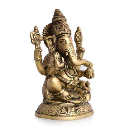 Brass Blessing Sitting Ganesha Idol (6 Inch)