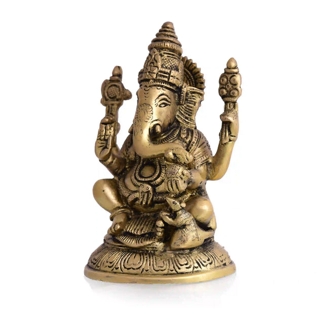 Brass Blessing Sitting Ganesha Idol (6 Inch)