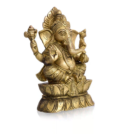 Brass Lord Sitting Ganesha Idol (7.2 Inch)