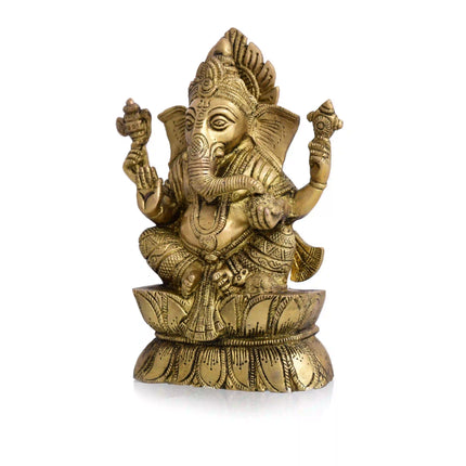 Brass Lord Sitting Ganesha Idol (7.2 Inch)