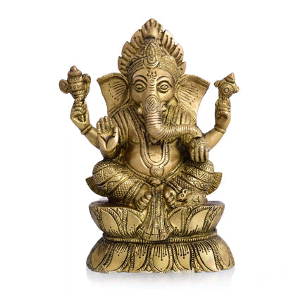 Brass Lord Sitting Ganesha Idol (7.2 Inch)