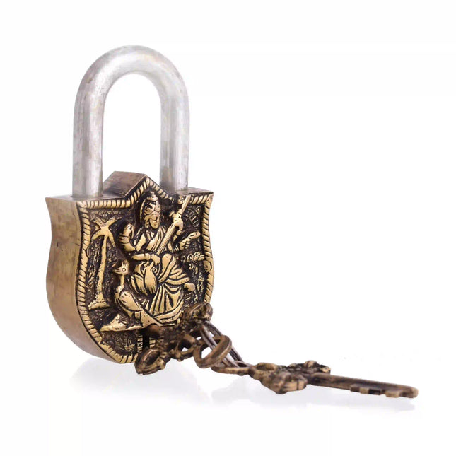 Brass Saraswati Door Lock With Two Keys (4.5 Inch)