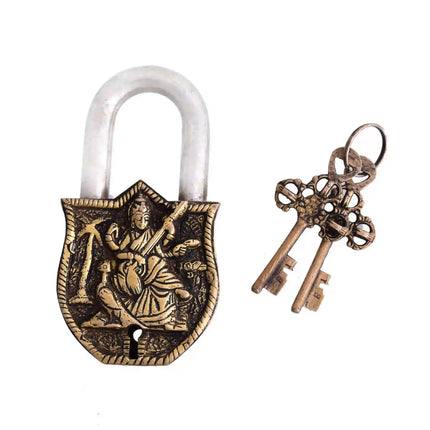 Brass Saraswati Door Lock With Two Keys (4.5 Inch)