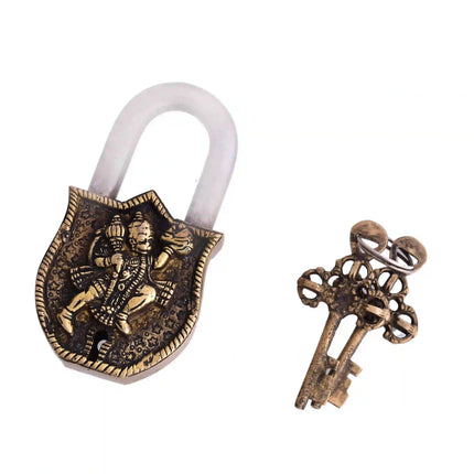 Brass Hanuman Door Lock With Three Brass Keys (4.5 Inch)