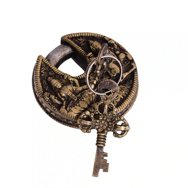 Brass Ganesha Lakshmi Round Door Lock With Three Keys (3 Inch)
