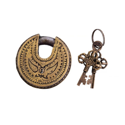 Brass Ganesha Lakshmi Round Door Lock With Three Keys (3 Inch)