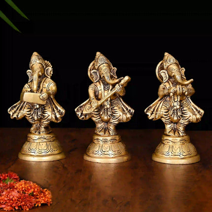 Brass Musical Standing Ganesha Set (6 Inch)