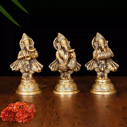 Brass Musical Standing Ganesha Set (6 Inch)