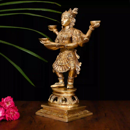 Brass Dancing Deep lakshmi With Five Arms (13.5 Inch)