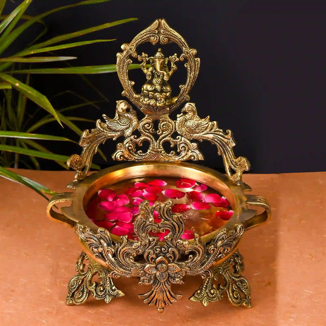 Brass Beautiful Ganesha Urli (13 Inch)