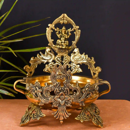 Brass Beautiful Ganesha Urli (13 Inch)