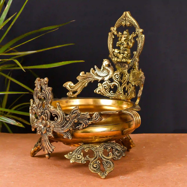 Brass Beautiful Ganesha Urli (13 Inch)