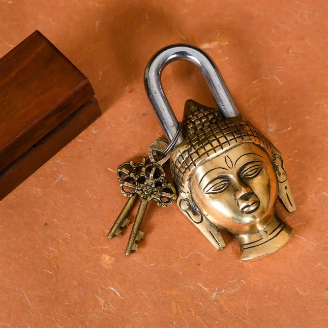 Brass Buddha Door Lock With Two Keys (6 Inch)
