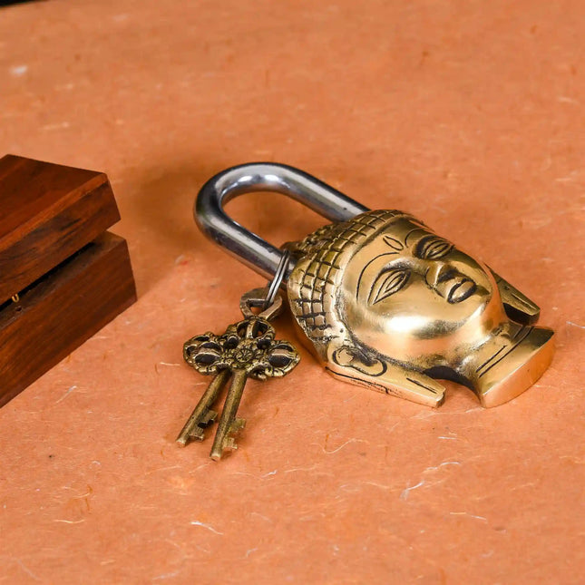 Brass Buddha Door Lock With Two Keys (6 Inch)