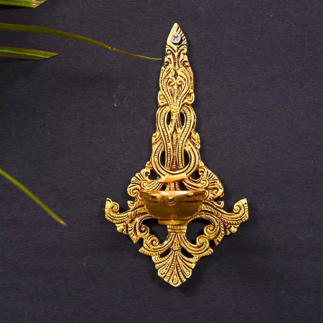 Brass Ethnic Carved Hanging Diya (8 Inch)