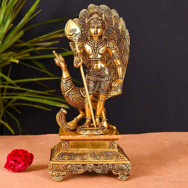 Brass Superfine Standing Lord Murugan/Kartikeya Idol Superfine (12 Inch)