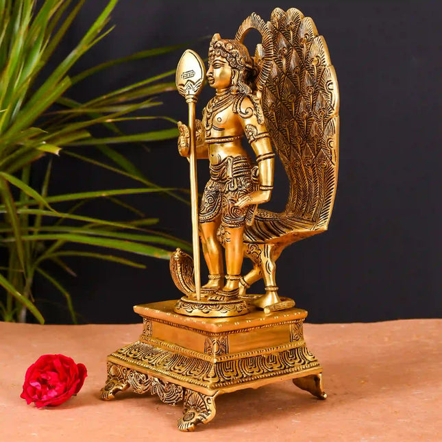 Brass Superfine Standing Lord Murugan/Kartikeya Idol Superfine (12 Inch)