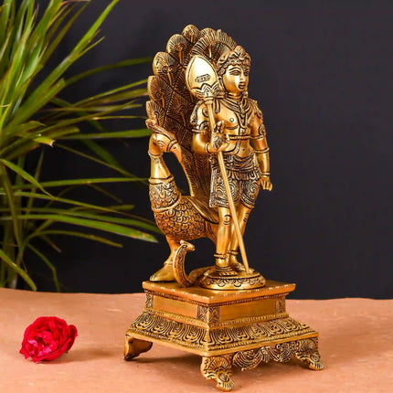 Brass Superfine Standing Lord Murugan/Kartikeya Idol Superfine (12 Inch)