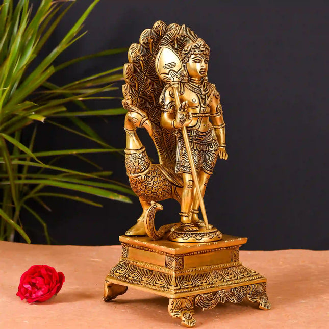 Brass Superfine Standing Lord Murugan/Kartikeya Idol Superfine (12 Inch)