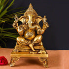 Brass Superfine Singhasan Sitting Ganesha Idol (11.5 Inch)