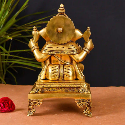 Brass Superfine Singhasan Sitting Ganesha Idol (11.5 Inch)