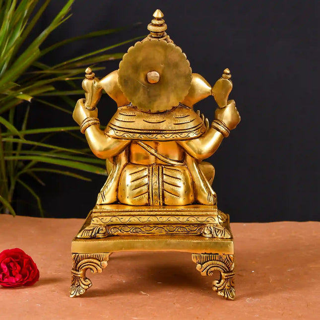 Brass Superfine Singhasan Sitting Ganesha Idol (11.5 Inch)