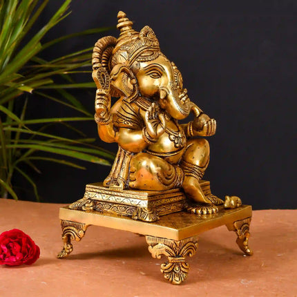 Brass Superfine Singhasan Sitting Ganesha Idol (11.5 Inch)