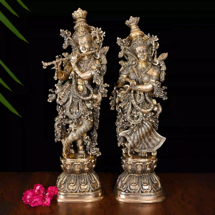 Brass Standing Radha Krishna Statue Set (30 Inch)