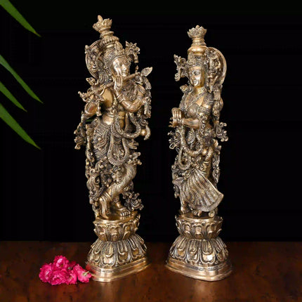 Brass Standing Radha Krishna Statue Set (30 Inch)