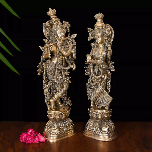 Brass Standing Radha Krishna Statue Set (30 Inch)