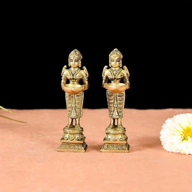 Brass Standing Deep Lakshmi Pair (4 Inch)