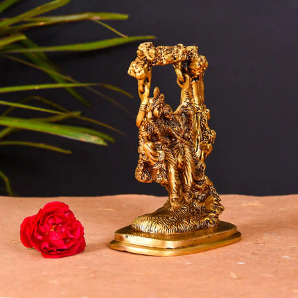 Brass Superfine Sitting Radha Krishna On Swing/Jhula (6 Inch)