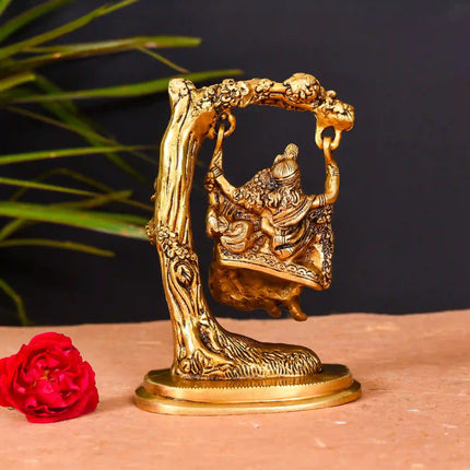Brass Superfine Sitting Radha Krishna On Swing/Jhula (6 Inch)