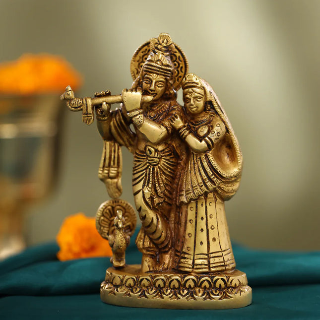 Brass Standing Radha Krishna Idol (6 Inch)