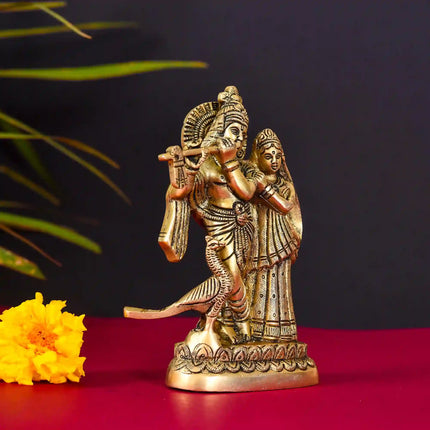 Brass Standing Radha Krishna Idol (6 Inch)