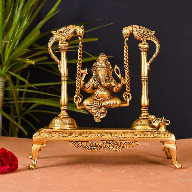 Brass Superfine Sitting Ganesha Swing/Jhula (10 Inch)
