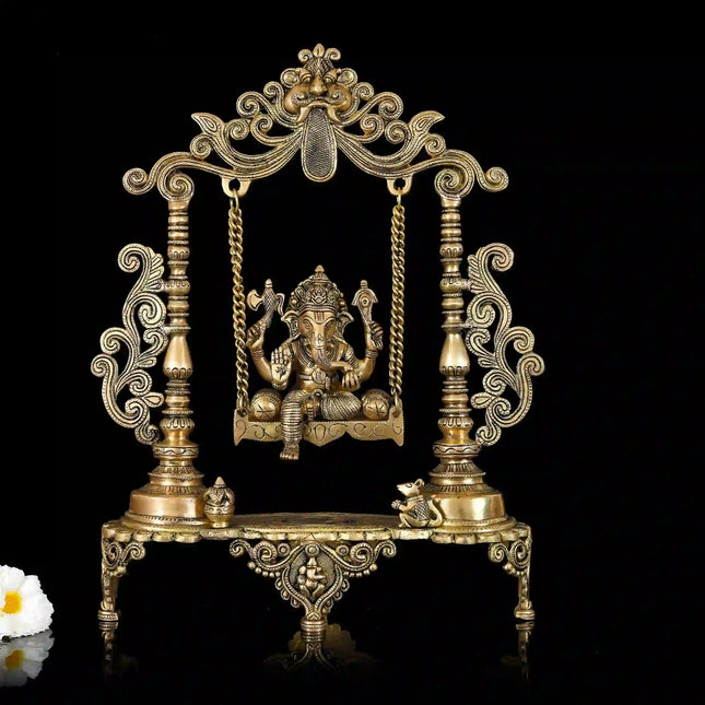 Brass Sitting Ganesha On Swing/Jhula (19 Inch)